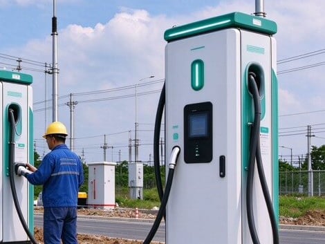 Cận cảnh trụ sạc và đầu sạc