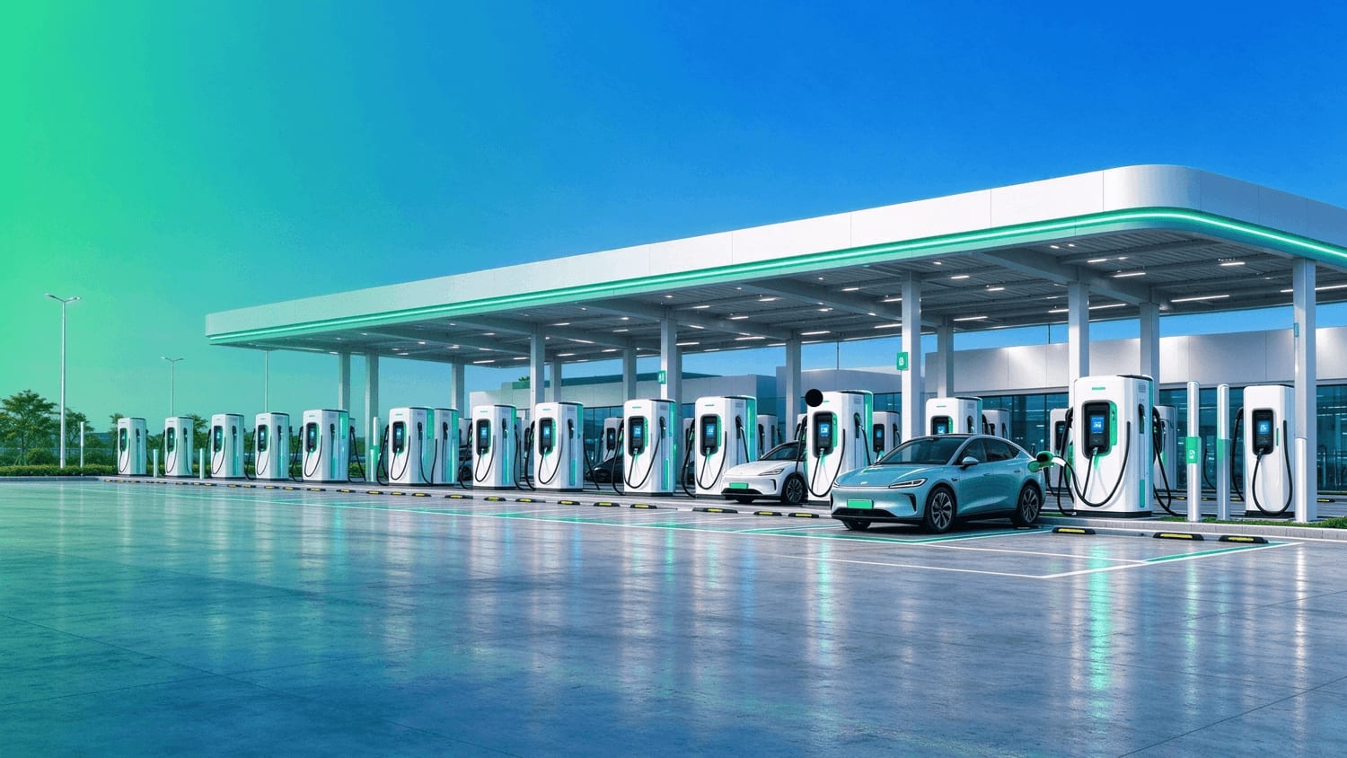 Hệ thống trạm sạc ô tô điện tại một điểm dịch vụ